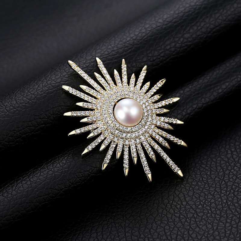 Pearl Brooch Female Suit Corsage Graceful Personality SUNFLOWER Pin All-Match Temperament Accessories High-End Women&#039;s Jewelry