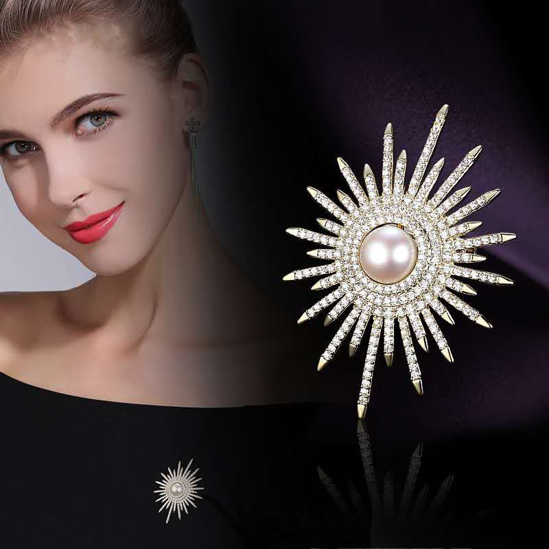 Pearl Brooch Female Suit Corsage Graceful Personality SUNFLOWER Pin All-Match Temperament Accessories High-End Women&#039;s Jewelry