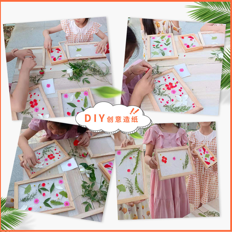 Ancient Paper Making Set Paper Mesh Frame Accessories Pulp Flowers and Plants Handmade Children&#039;s Art Pine Two-Chain Frame A6