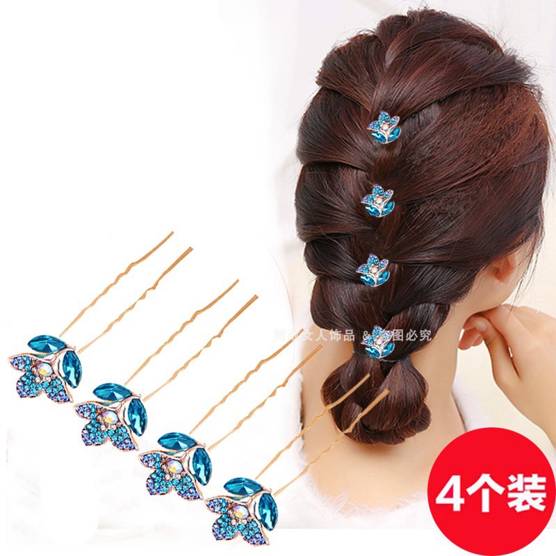 Braided Hair Accessories Pin Clip Headwear Small Hairpin Crystal Flowers Hair Plug Tie up the Hair U Barrettes U hairpin