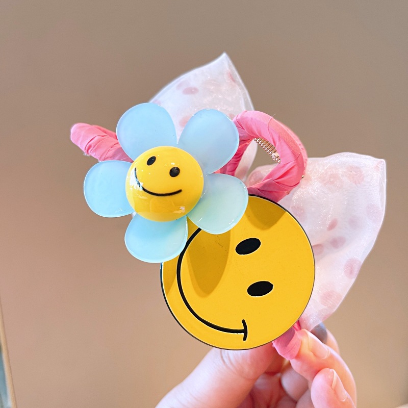 Smiley Face Flower Hair Clip Bow Barrettes Female Summer Back Head Mesh Shark Clip Hair Accessories Flower Hairpin
