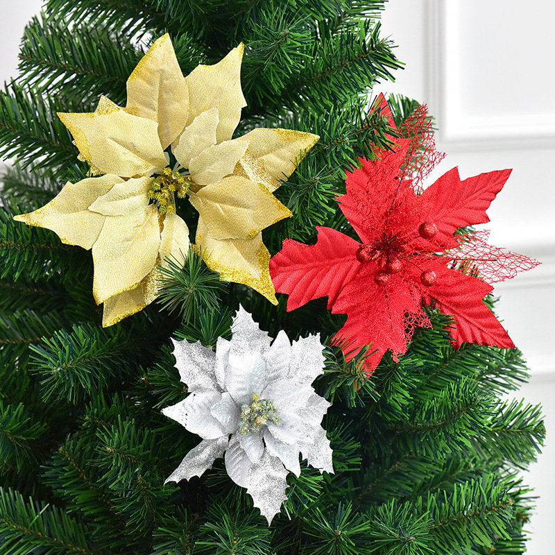 Noki Glitter Christmas flowers imitation flowers decoration accessories, a DIY Christmas tree garland garland