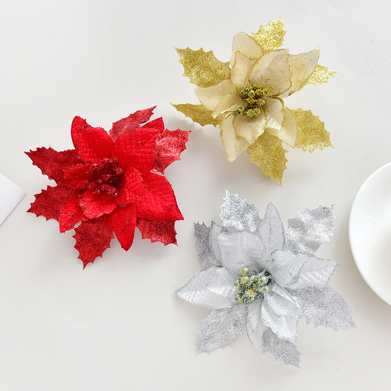 Noki Glitter Christmas flowers imitation flowers decoration accessories, a DIY Christmas tree garland garland