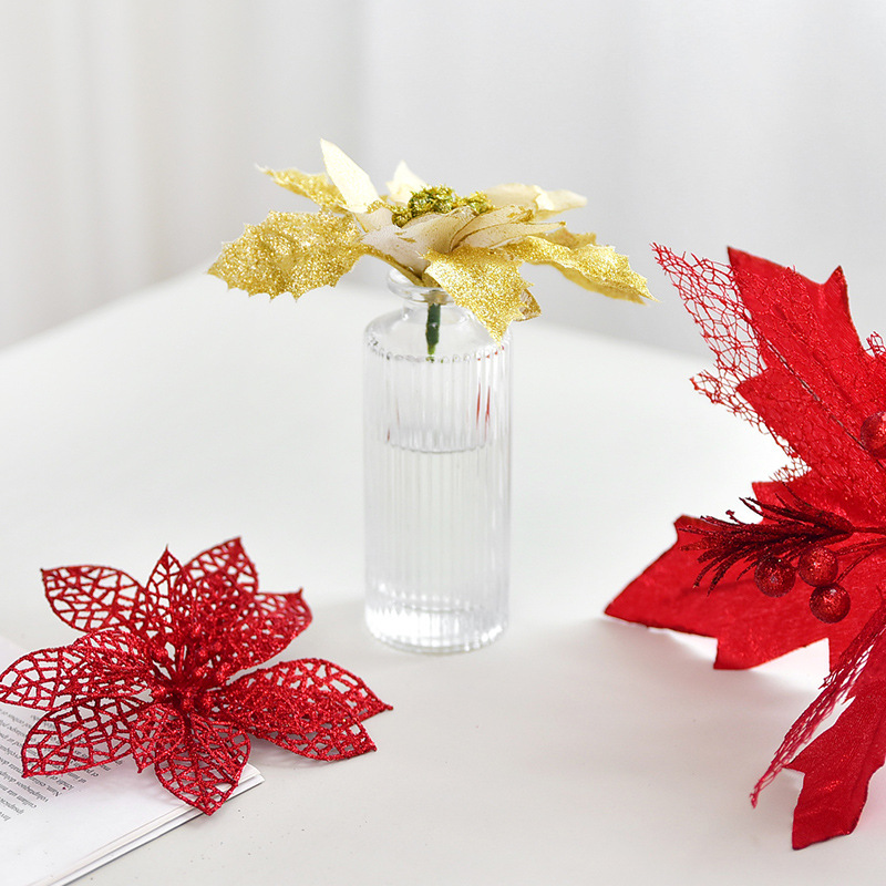 Noki Glitter Christmas flowers imitation flowers decoration accessories, a DIY Christmas tree garland garland