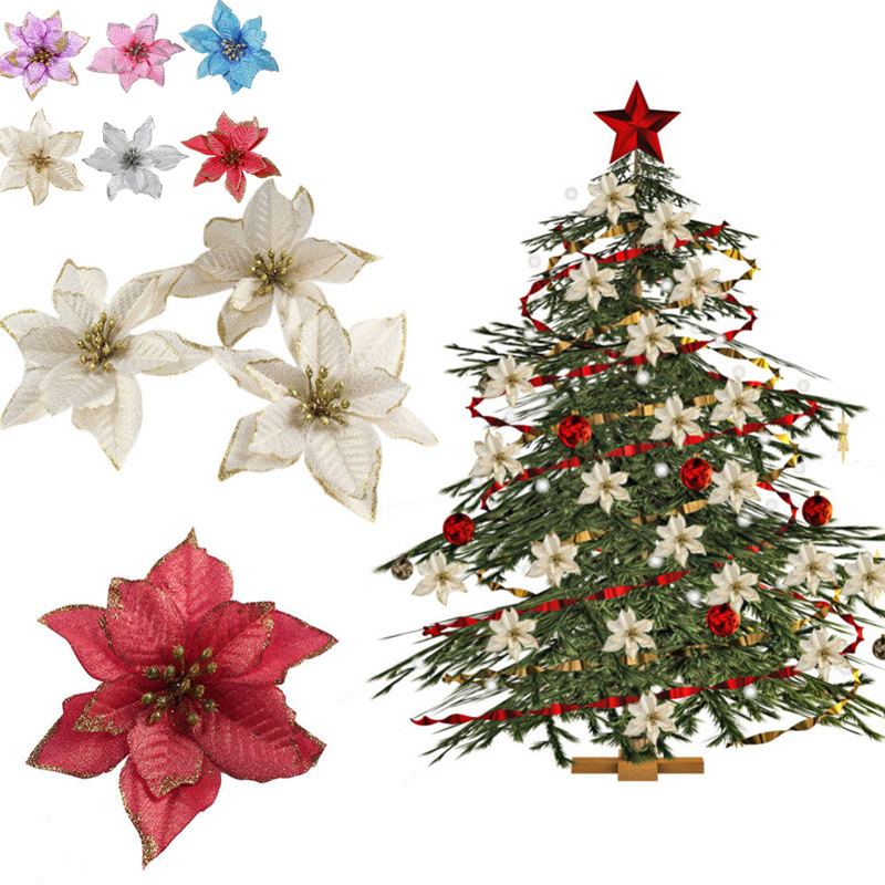 Material Christmas Decorative Flowers Simulation Gold Powder Christmas Flower Christmas Tree Pendant Garland Accessories