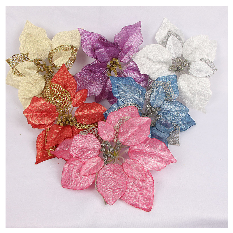 pink edge Christmas flowers 22cm large flowers 6 color Christmas tree decoration Garland Accessories manufacturers whole