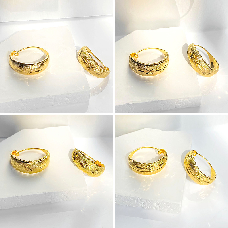 Xuping Jewelry Yellow Gold Frosted Carven Design Starry Sky Earclip Earrings Earring Pendant for Ladies Gold Plated Vintage Earrings