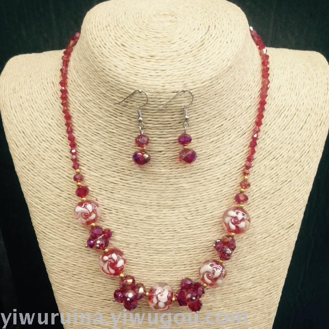 Accessories choker new hot-selling ladies crystal flowers glass necklace earrings set