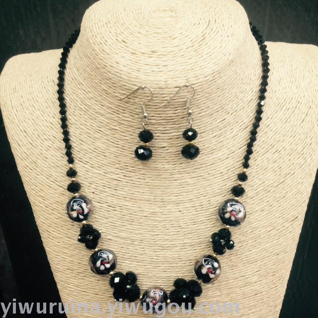 Accessories choker new hot-selling ladies crystal flowers glass necklace earrings set