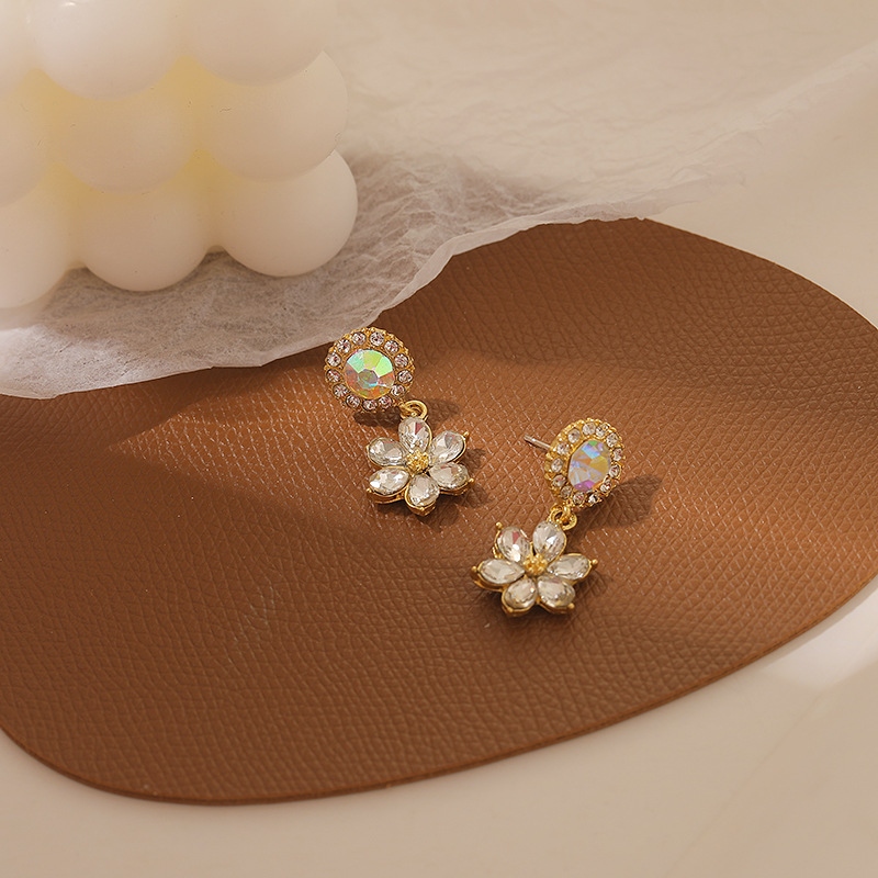 Sterling Silver Needle Korean High-Grade Crystal Petal Stud Earrings Graceful Online Influencer Earrings Ear Studs Women