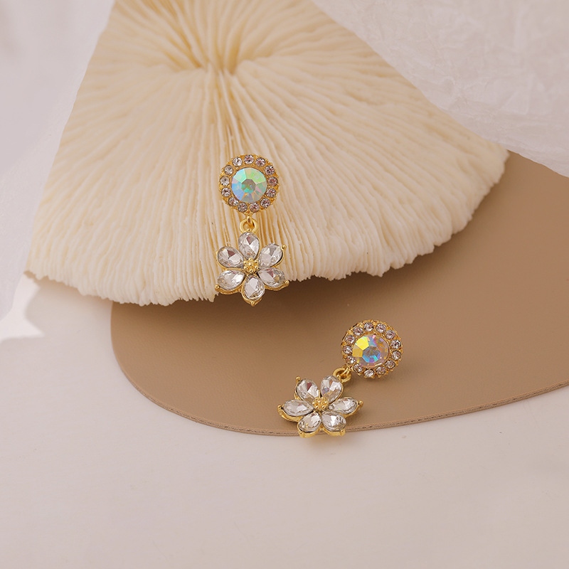 Sterling Silver Needle Korean High-Grade Crystal Petal Stud Earrings Graceful Online Influencer Earrings Ear Studs Women