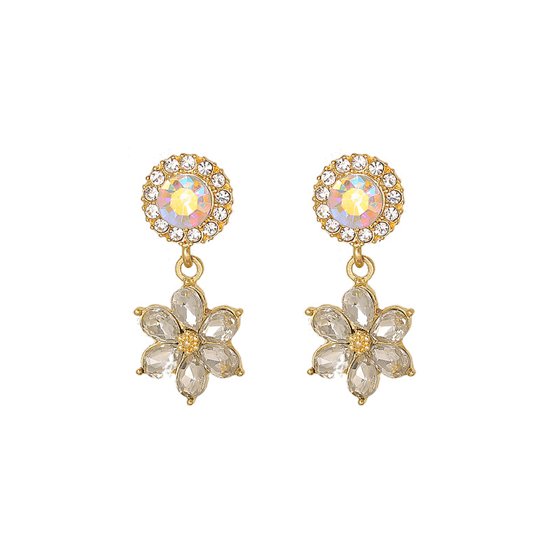 Sterling Silver Needle Korean High-Grade Crystal Petal Stud Earrings Graceful Online Influencer Earrings Ear Studs Women