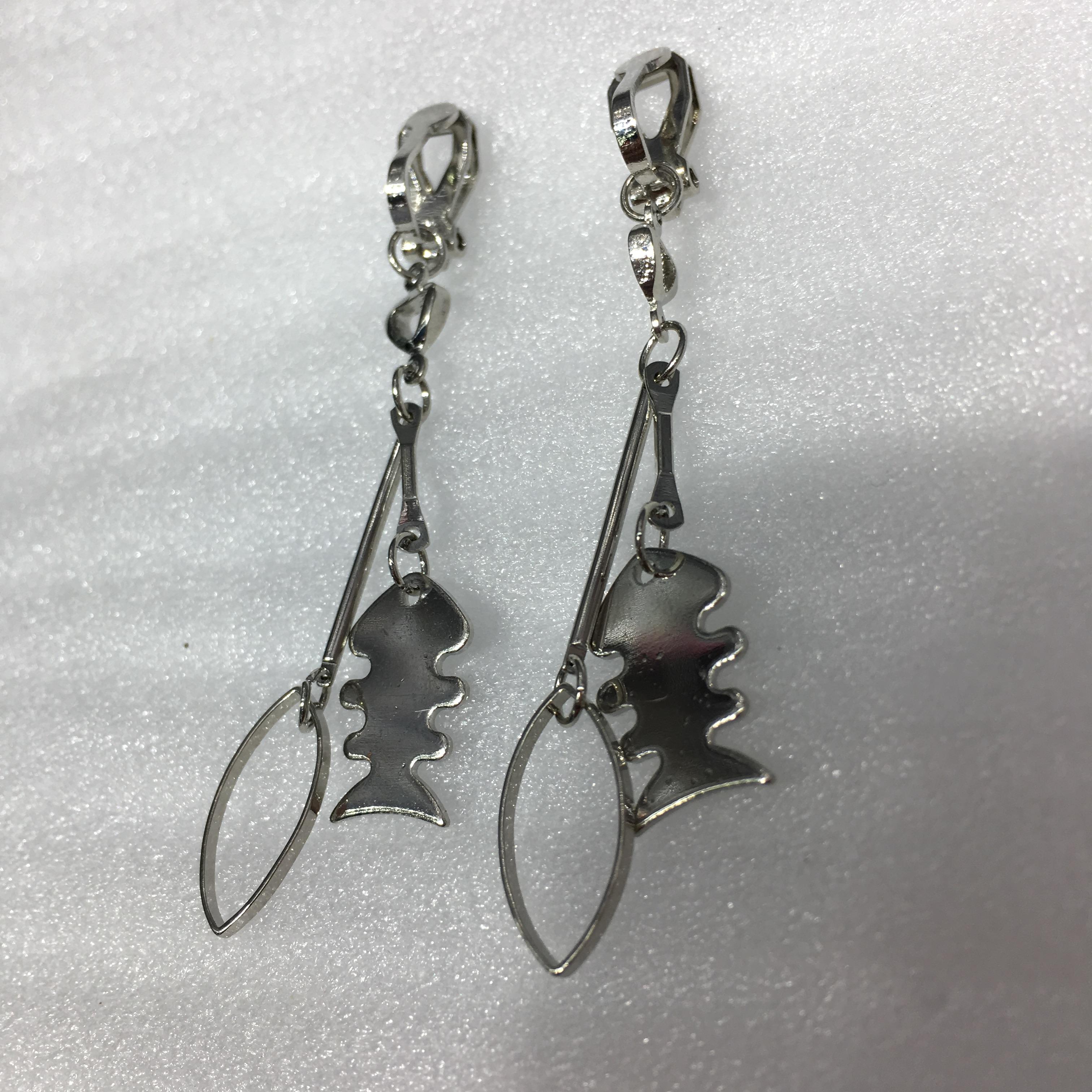 Fishbone Eye-Shaped Eardrops Non-Piercing Clip-on Earrings Bilateral Upper and Lower Three-Dimensional Simple European and American Style Style Jewelry
