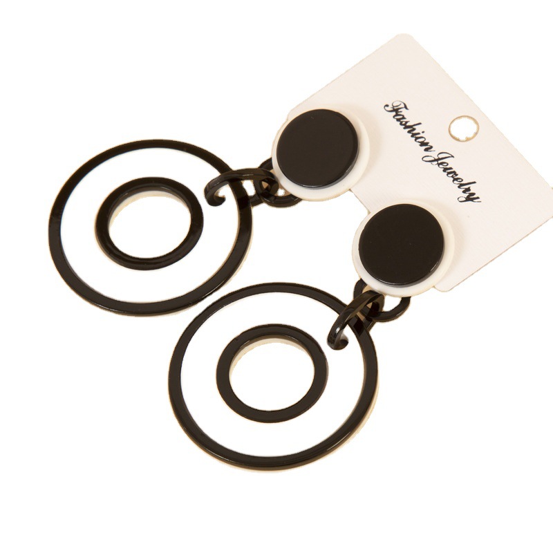 Large Geometric Vintage Earrings Acrylic Earrings Black and White Color Matching Ins Style European and American Earrings Ear Rings Earrings