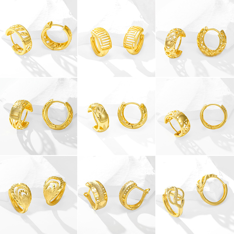 Xuping Jewelry Plated 24K Golden, Round Frosted Hollow Plain Earclip Earrings Japanese And Korean Cold High-Grade Earrings For Women