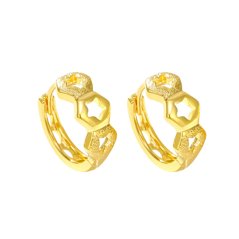 Xuping Jewelry Plated 24K Golden, Round Frosted Hollow Plain Earclip Earrings Japanese And Korean Cold High-Grade Earrings For Women