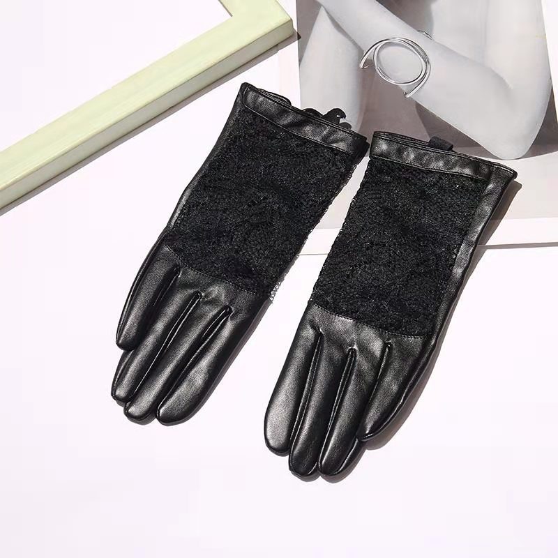 Winter Print Large Cotton Black Pu Warm Universal Spot Single Color Finger Gloves Spring Leather Gloves Factory Direct Supply