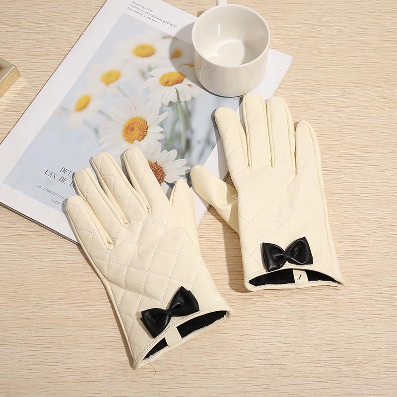 Winter Print Large Cotton Black Pu Warm Universal Spot Single Color Finger Gloves Spring Leather Gloves Factory Direct Supply