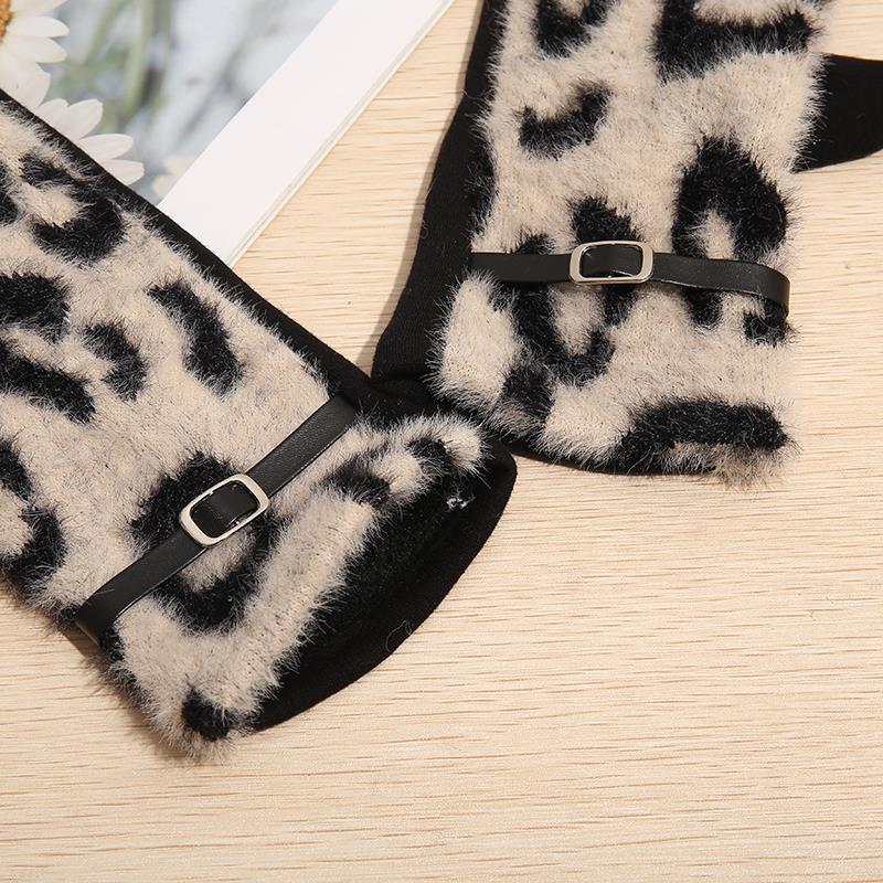 Thickened Warm Printing Black Winter Finger Gloves Universal Touch Screen Spot Plaid Leather Gloves