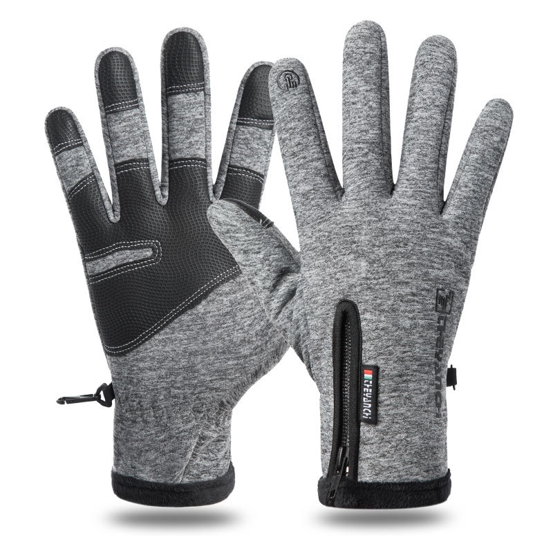 Cycling Gloves Men&#039;s Protective Winter Zipper Touch Screen Windproof Warm Waterproof Sports Fleece-Lined Mountaineering Ski Gloves Men