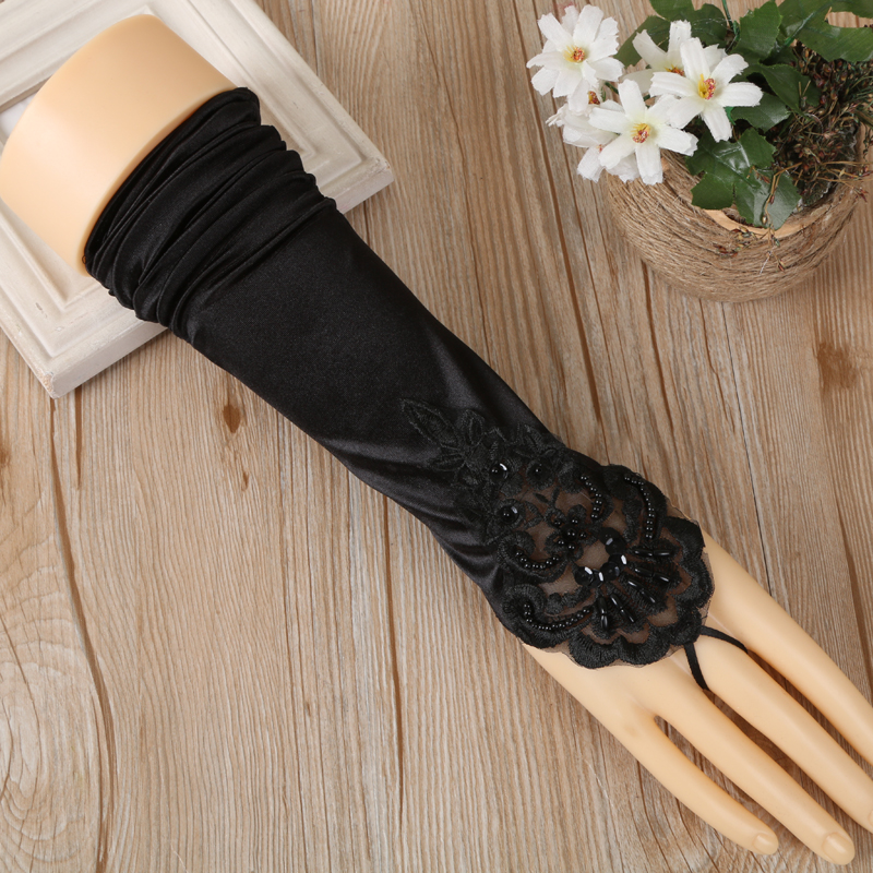 Women&#039;s Long Black Dress Gloves Middle Finger Gloves Lace Gloves