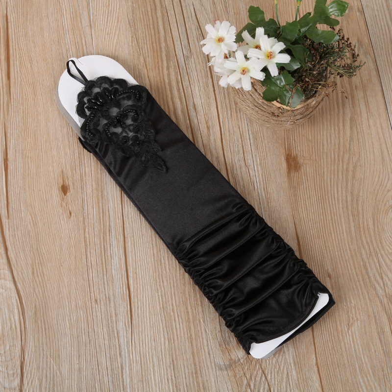 Women&#039;s Long Black Dress Gloves Middle Finger Gloves Lace Gloves