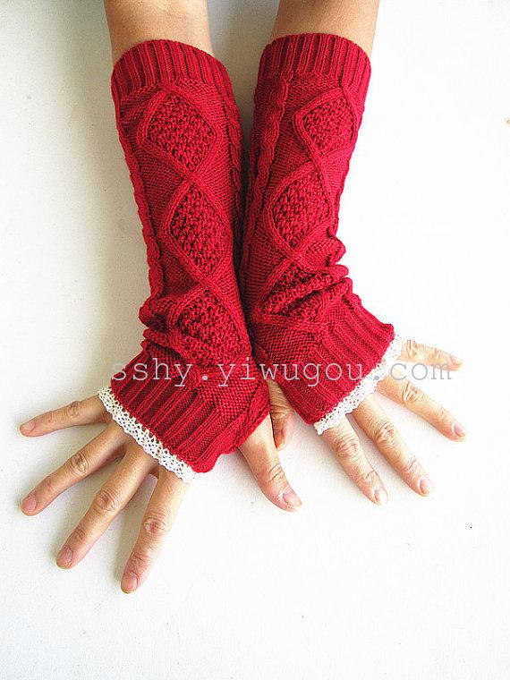 Wool long lace gloves warm wrist gloves fingerless half arm sleeve