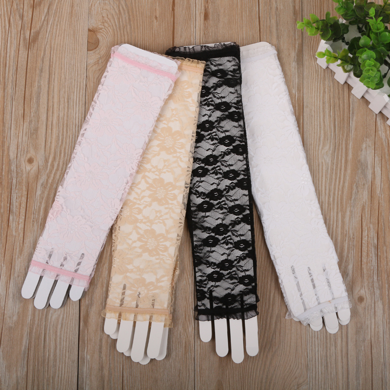 Women&#039;s Long Half Finger Lace Gloves Summer Thin Type Sunscreen Lace Open Finger Driving Arm Sleeve
