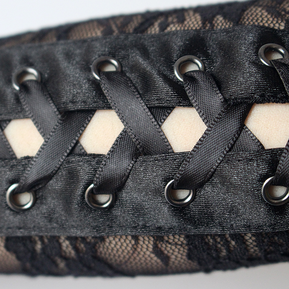 Style Sexy Lace Bandage Gloves Long Temptation Ribbon Rivet Half Finger Etiquette Ball Gloves Nightclub Cool Lace Gloves