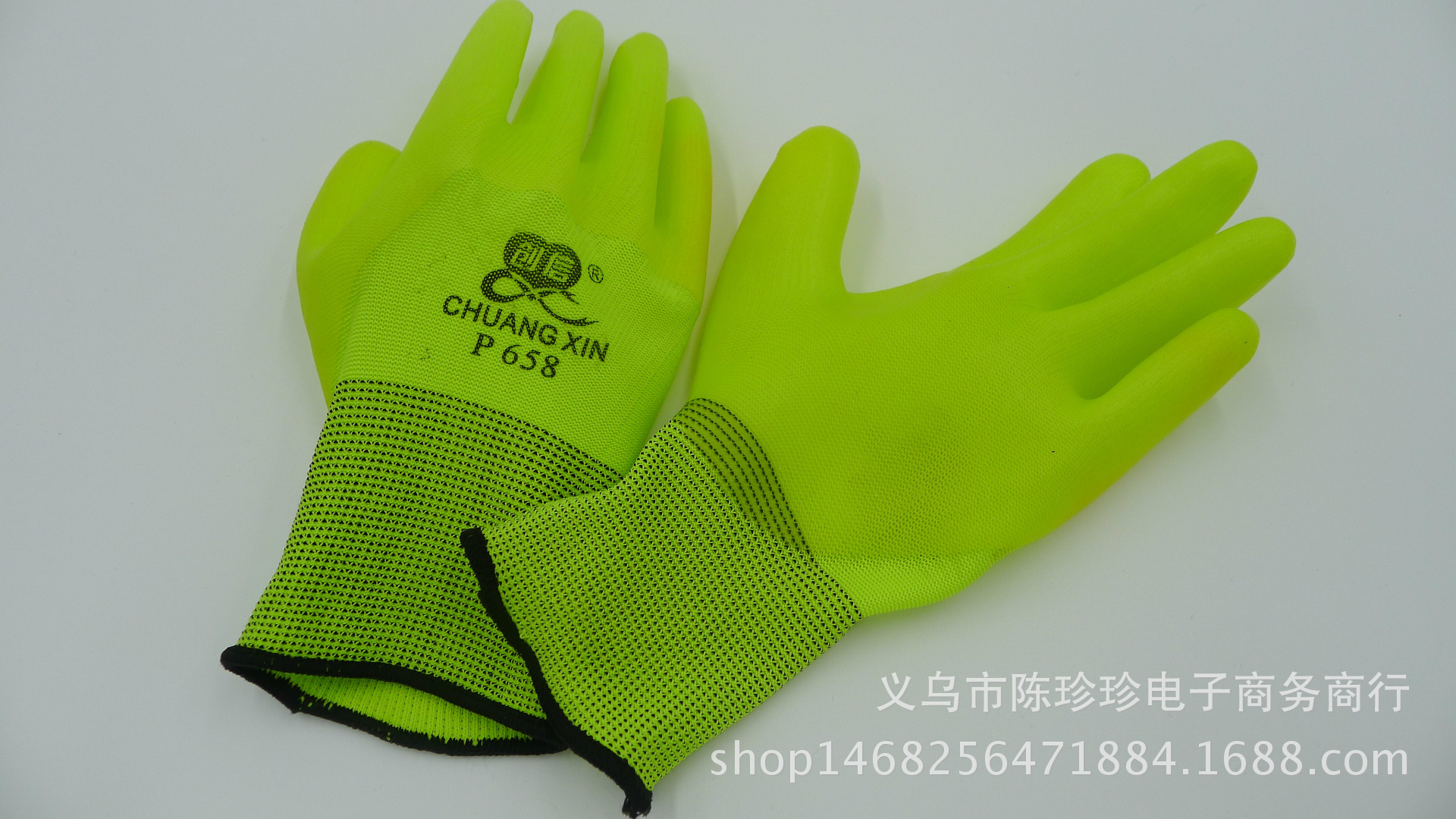 Manufacturer&#039;s direct selling crepe imported adhesive fluorescent green yarn 13 needle PVC half nylon gloves