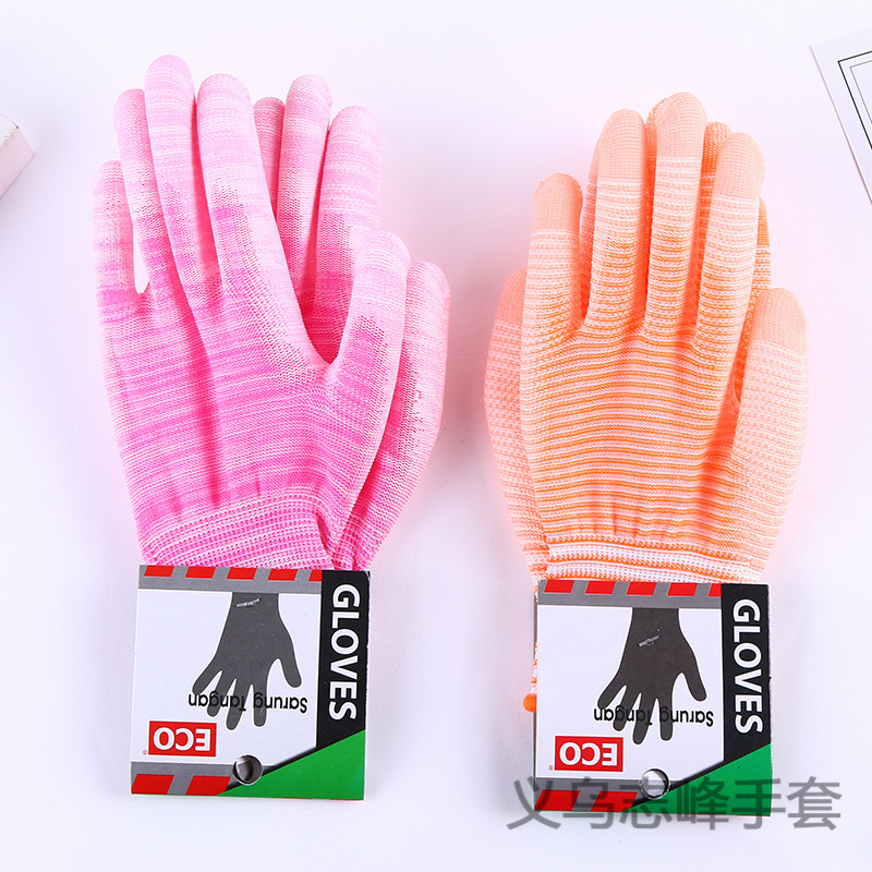 Thin nylon gloves impregnated with adhesive wear - resistant, non - slip, soft, breathable and anti -static work gloves