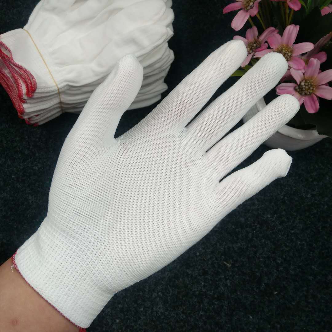 13-Pin Nylon Gloves Core Polyester Labor Protection Work Anti-Static Thin White Nylon Gloves Nylon Gloves