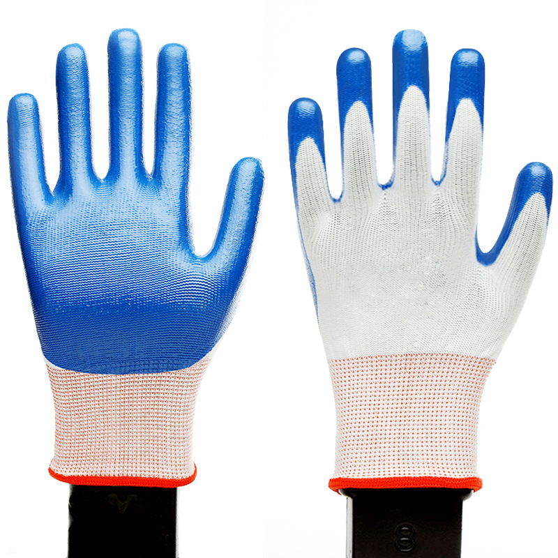  Non-Slip Dipped Nylon Gloves Thirteen-Needle Nitrile Blue Nitrile Coated Dingting Wholesale Nylon Gloves