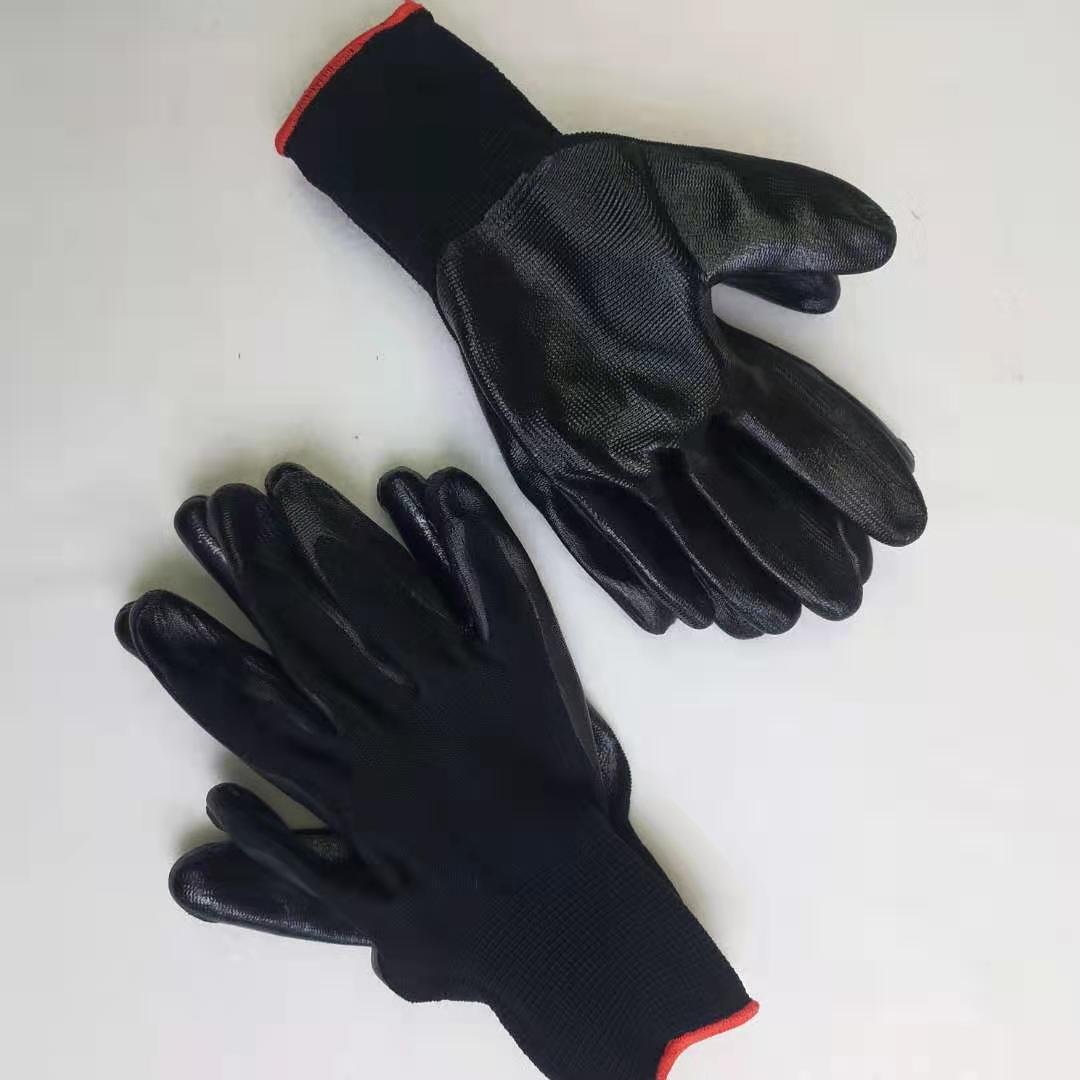 Manufacturer 35G Black Veil Nitrile Labor Protection Gloves Dingjing Work Work Half Glue Thirteen Needle Nylon Gloves Printing