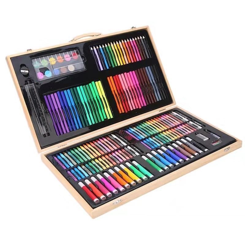 School Season 180 Wooden Box Brush Set Watercolor Pen Children Gift Box Painting Supplies Office Wax Crayon Oil Pastels