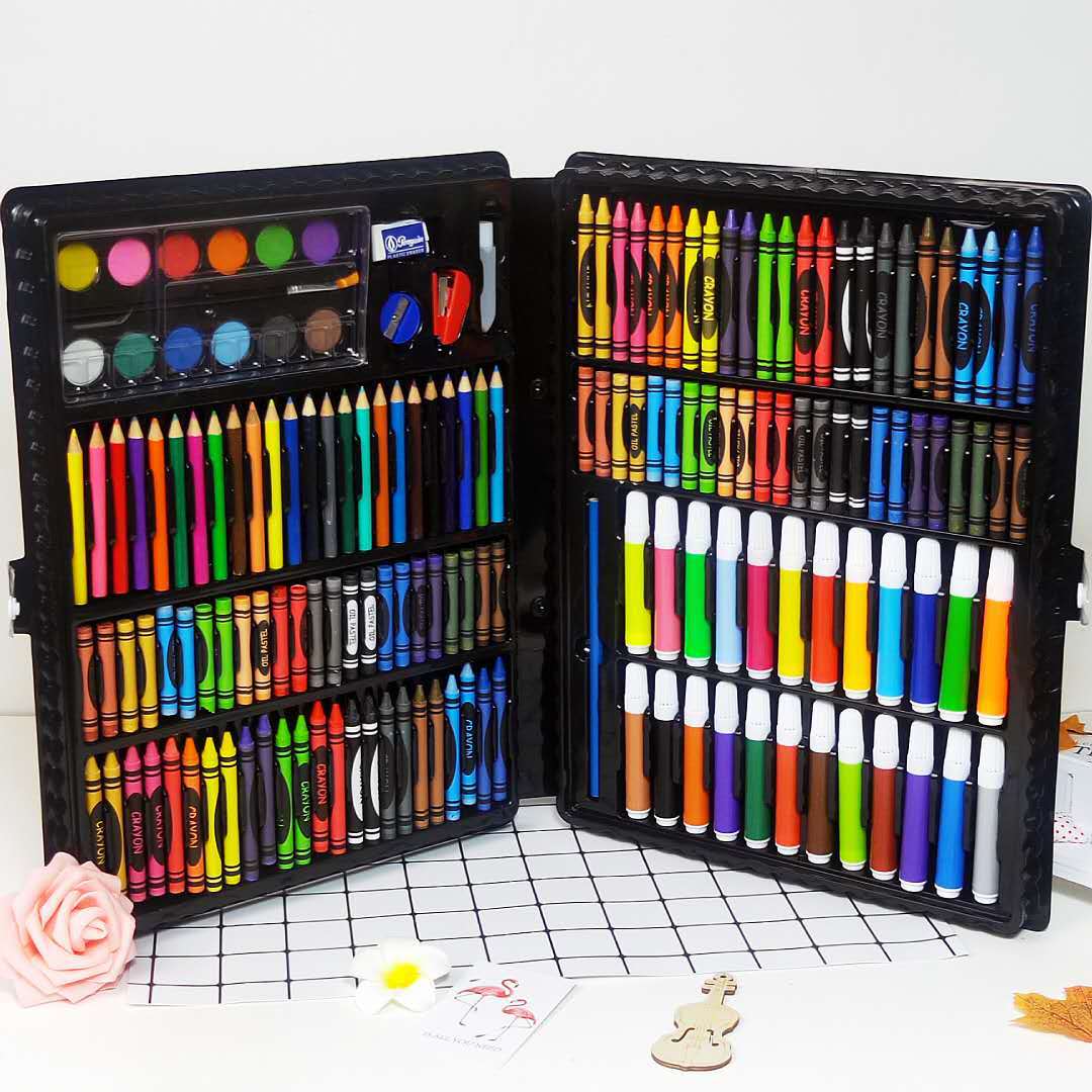 168 Brush Children Watercolor Pens Set Wax Crayon Oil Pastels Painting Kit Color Pencil Art Children&#039;s Day Gifts