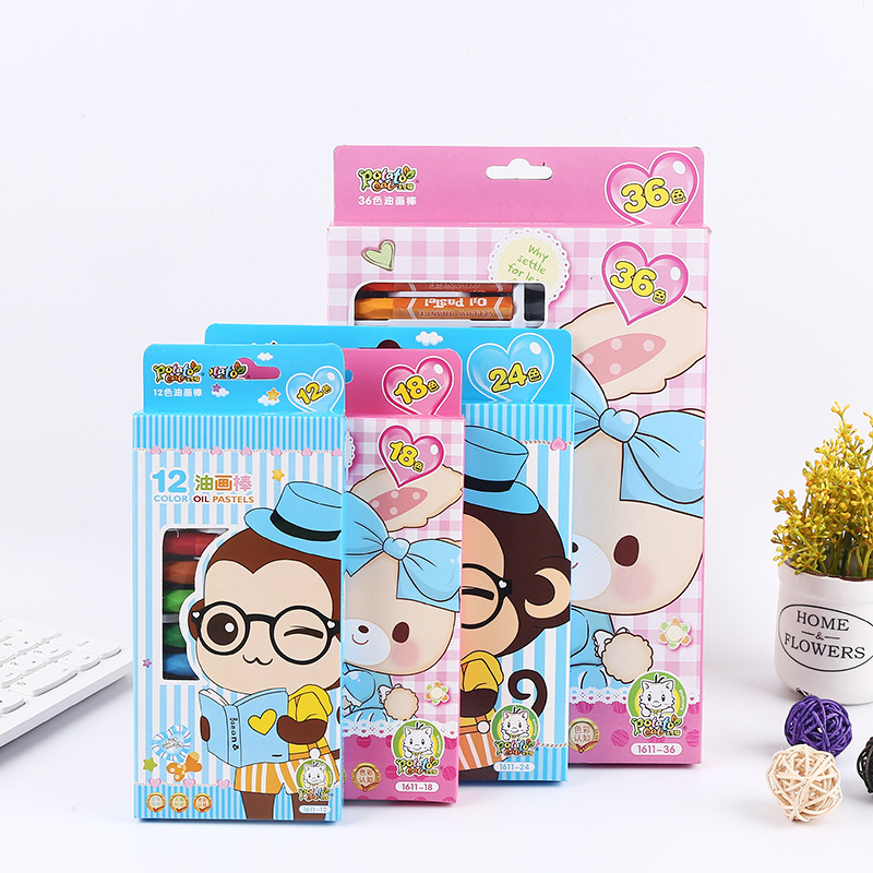 Cartoon Crayon 1611 12-Color Boxed Washable Multi-Color Children&#039;s Oil Wax Brush Art Training Pen Stationery