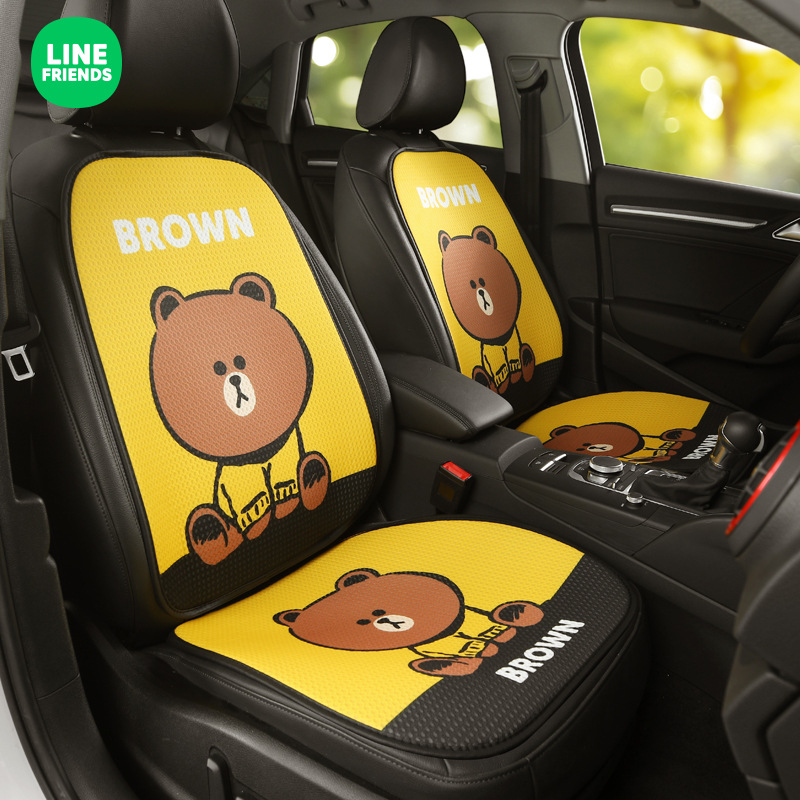 Line Cute Cartoon Car Cushion Summer Single Piece Ice Silk Cool Pad Four Seasons Universal Front and Rear Row Heat Proof Mat Seat Cover