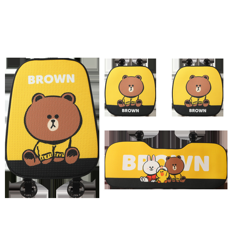Line Cute Cartoon Car Cushion Summer Single Piece Ice Silk Cool Pad Four Seasons Universal Front and Rear Row Heat Proof Mat Seat Cover