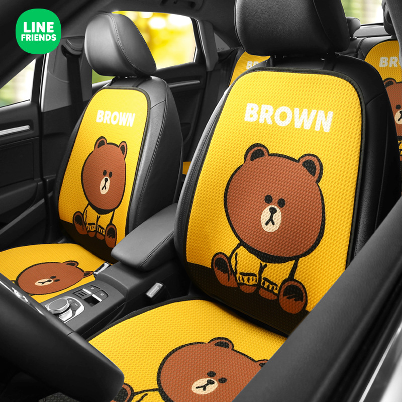 Line Cute Cartoon Car Cushion Summer Single Piece Ice Silk Cool Pad Four Seasons Universal Front and Rear Row Heat Proof Mat Seat Cover