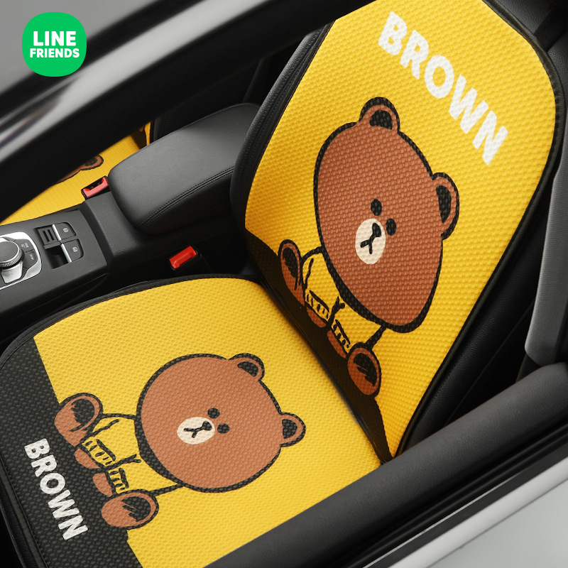 Line Cute Cartoon Car Cushion Summer Single Piece Ice Silk Cool Pad Four Seasons Universal Front and Rear Row Heat Proof Mat Seat Cover