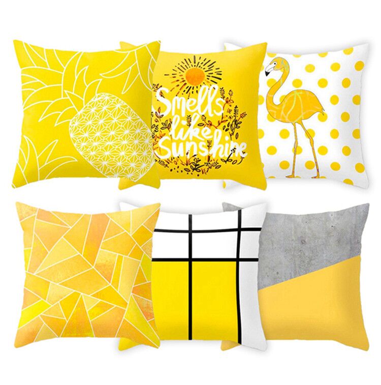 New Manufacturers Supply Nordic Style Pillow Cover Cartoon Yellow Series Peach Skin Fabric Pillow and Cushion Cover Back Seat Cushion