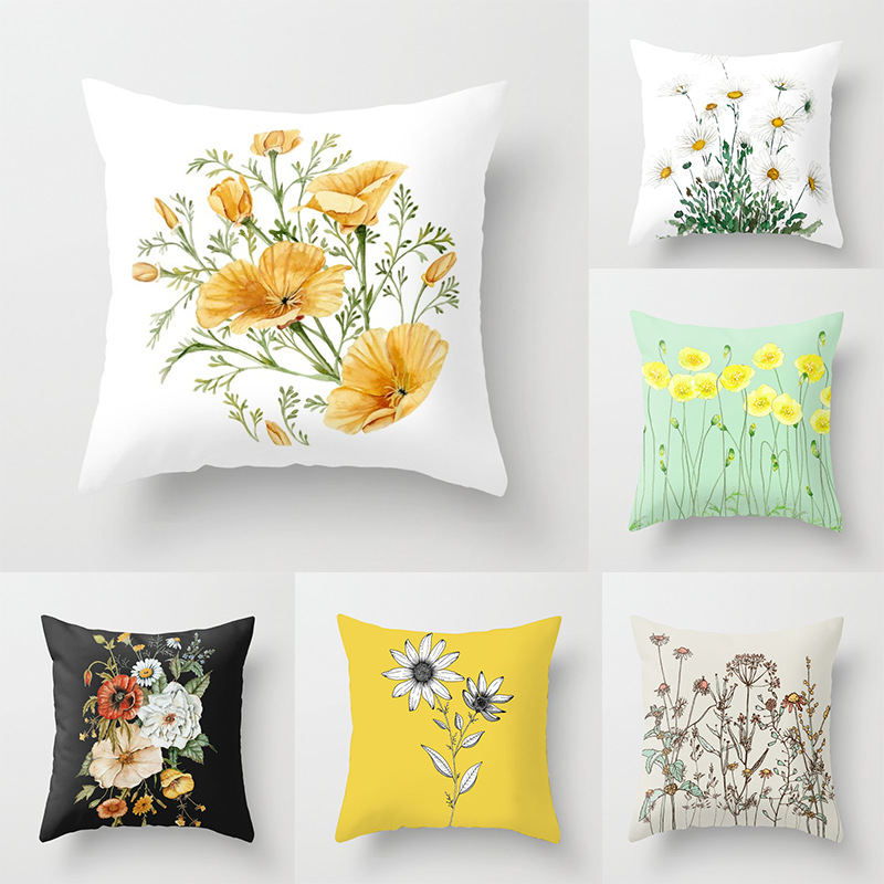 GM254 New Flowers Plant Peach Skin Fabric Pillow Cover Sofa Cushion Back Seat Cushion to Map Can Be Customized