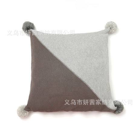 New Double-Color Four-Corner Hanging Ball Pillow Cover Cotton Japanese and Korean Simple Living Room Sofa Cushion Back Seat Cushion