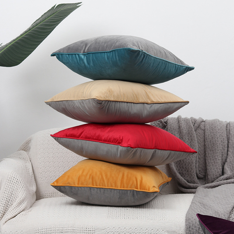 Simple Nordic Style Ins Velvet Pillow Color Matching Netherlands Velvet Solid Color Edging Back Seat Cushion Living Room Cushion Cover