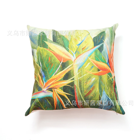 Tropical Plants Cotton and Linen Cushion Case Amazon Wish Hot Sale Back Seat Cushion Home Pillow Wholesale