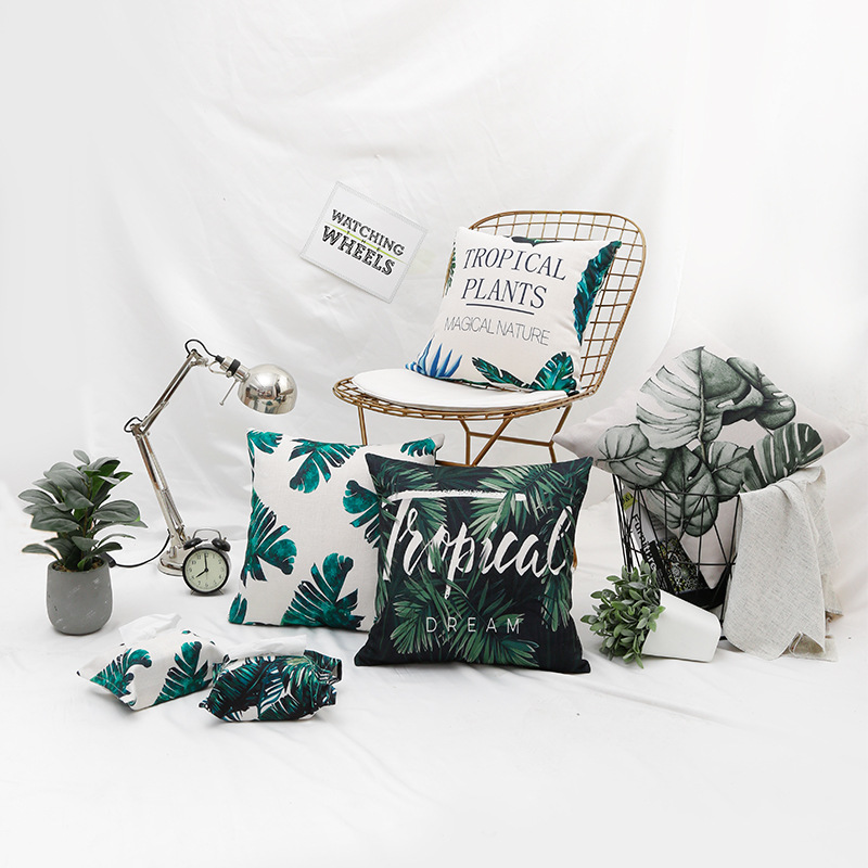 Nordic Ins Pillow Cushion Back Seat Cushion Artistic Green Plant Pillow Small Fresh Simple Style Public Room Lunch Break Cushion
