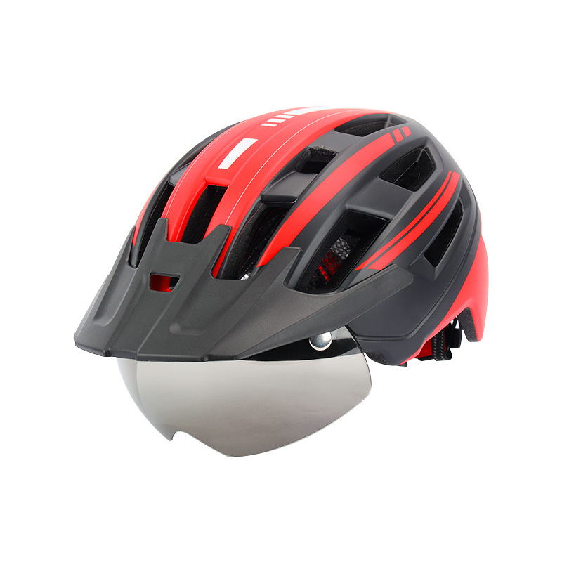Cycling Helmet Men and Women Mountain Highway Bicycle Helmet Magnetic Suction Goggles with Hat Brim Cycling Fixture