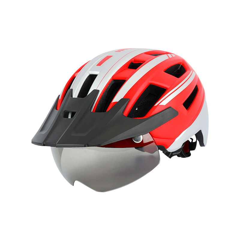 Cycling Helmet Men and Women Mountain Highway Bicycle Helmet Magnetic Suction Goggles with Hat Brim Cycling Fixture