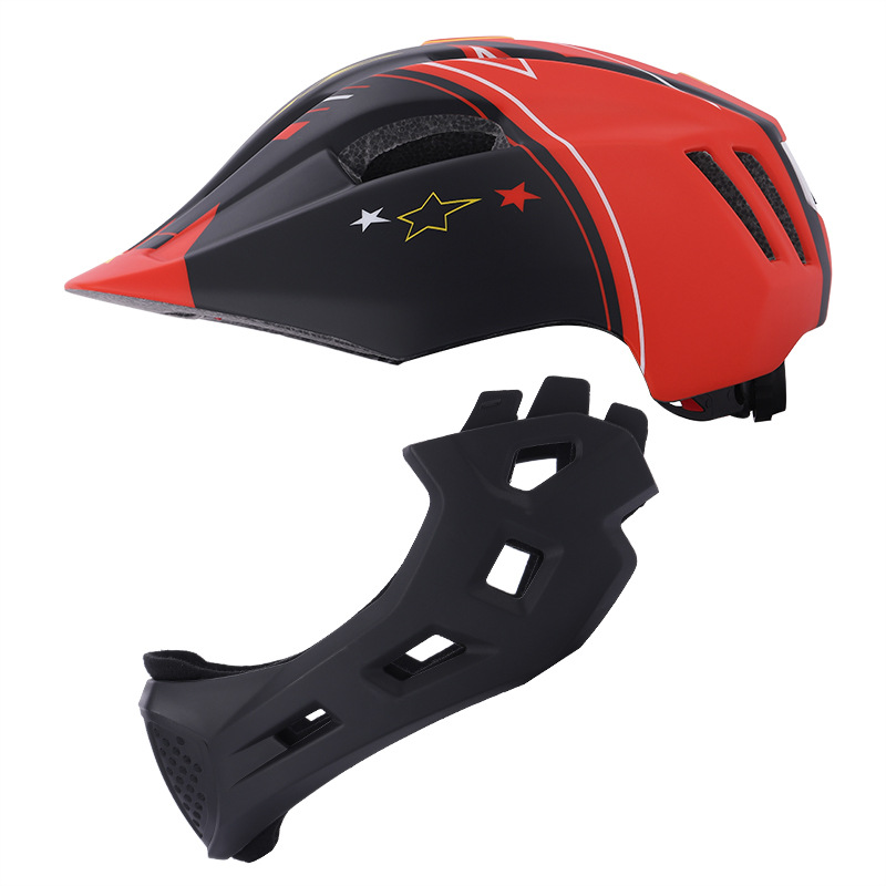 Children&#039;s Full Face Helmet Balance Car Skateboard Bike Riding Helmet Integrated Molding with Insect-Proof Mesh Belt USB Rechargeable Light